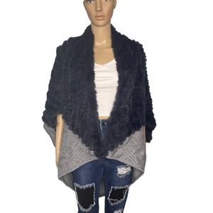 Neiman Marcus navy blue/gray
Rabbt fur poncho sweater size L/XL